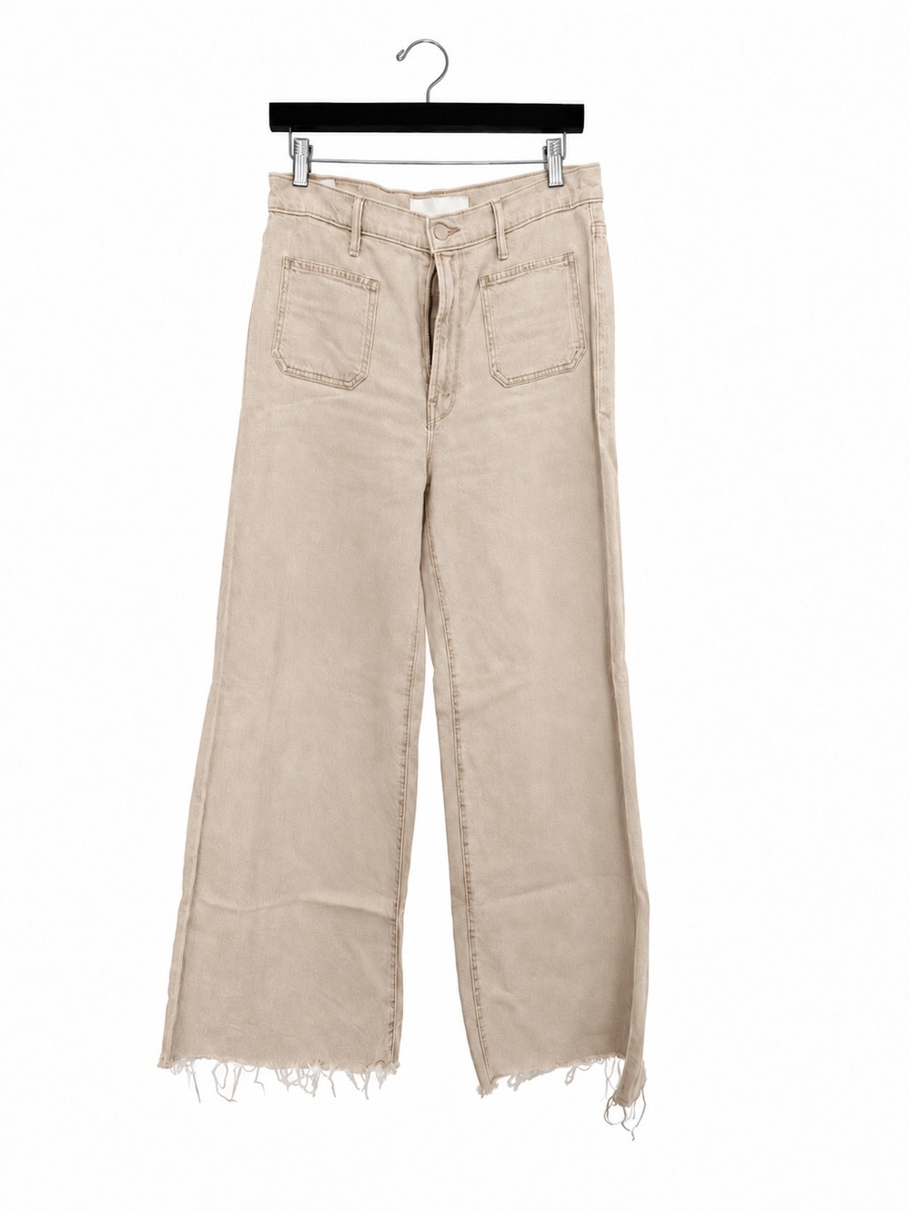MOTHER Wide-Leg Frayed Hem Jeans - Beige